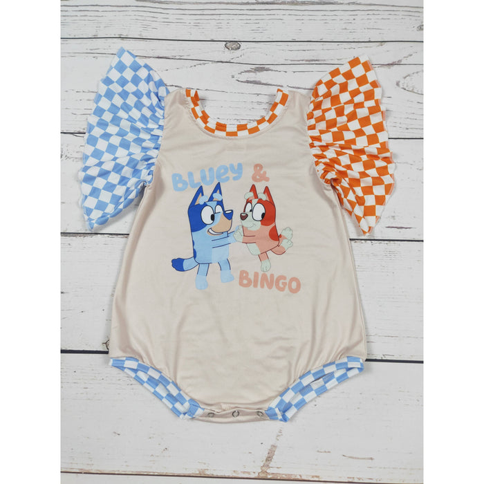 Blue & Orange Checkered Baby Girls Bubble