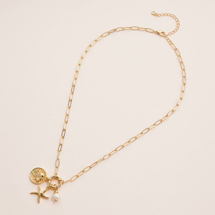 Gold Dipped Starfish Charm Necklace with Pearl Accent