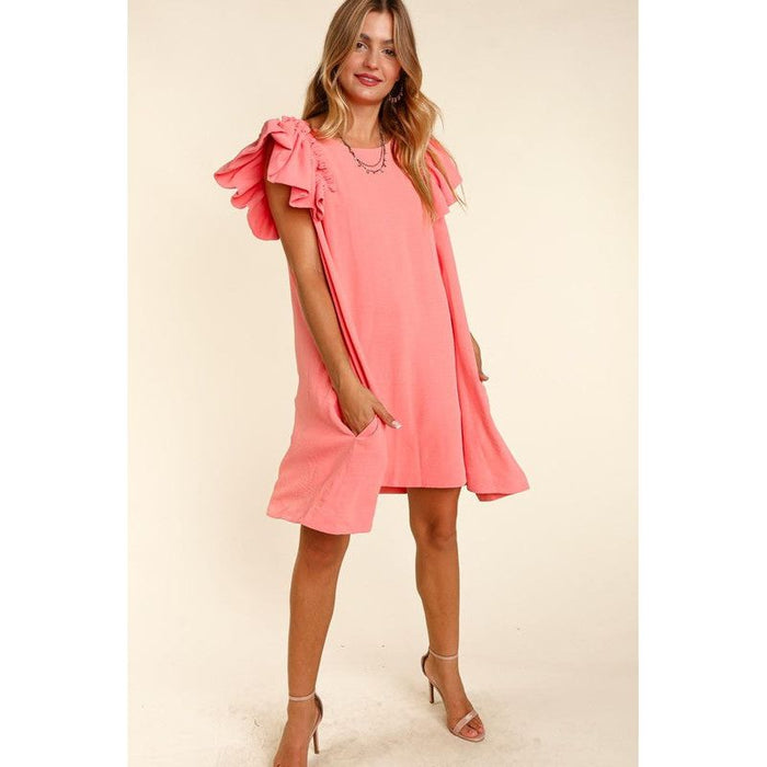 SOLID WOVEN DRESS WITH SIDE POCKETS