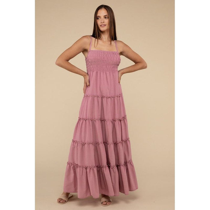 Woven Smocked Top Tiered Cami Maxi Dress