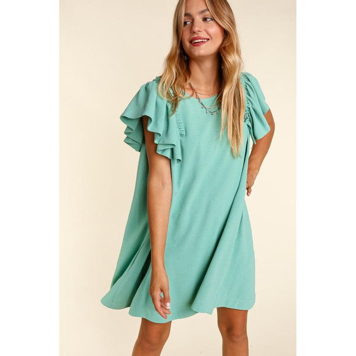 SOLID WOVEN DRESS WITH SIDE POCKETS