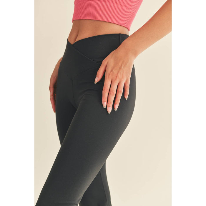 Black High Waist Crossover Flare Legging