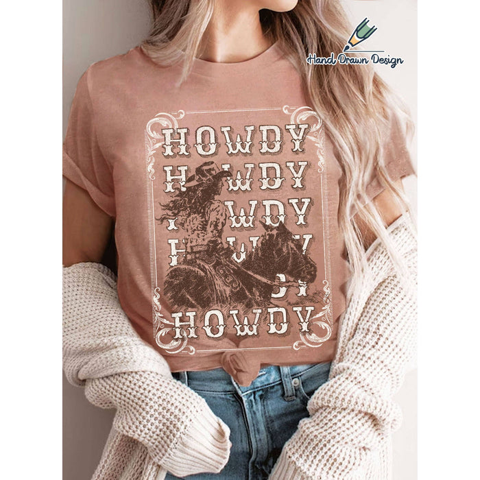 Howdy Cowgirl Hand Drawn Graphic T-shirts