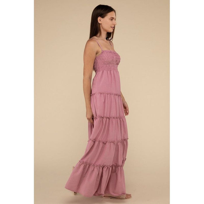 Woven Smocked Top Tiered Cami Maxi Dress