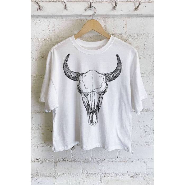 COW SKULL GRAPHIC LONG CROP TOP